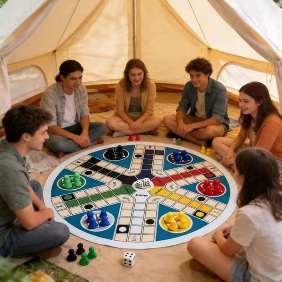 40cm Large Round Fast Track Board Game, 6 Players, Classic Dice Racing Board, Includes 1-6 Numbered Pieces, 1 Round Board, 24 6-Color Pieces, 2 Bonus Dice, Multi-Purpose Fast Track Game, Christmas And Halloween Party Tabletop Game, Adult Family Indoor Leisure Gift - Multicolor - View 1