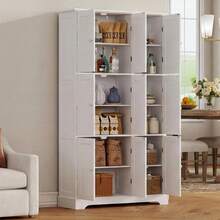 Storage Cabinet With 9 Doors Narrow Floor Cabinet With Adjustable Shelves White Slim Pantry Cabinet Freestanding Multi Compartment Vertical Organizer For Kitchen Bathroom Laundry Room - White - View 7