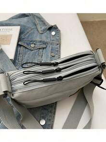 Bolso de tela de nailon de moda casual nicho minimalista estilo coreano bolso de hombro multicompartimento nuevo bolso cruzado para mujer - Gris - Ver 7