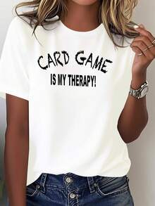 Women's Pura Top Ideal For Card Game Nights - Comfortable Clothing With Card Theme Print, Machine Washable, Pura Top For Game Nights And Casual Looks (All Year Round Wear) - [白色的] - 查看 1