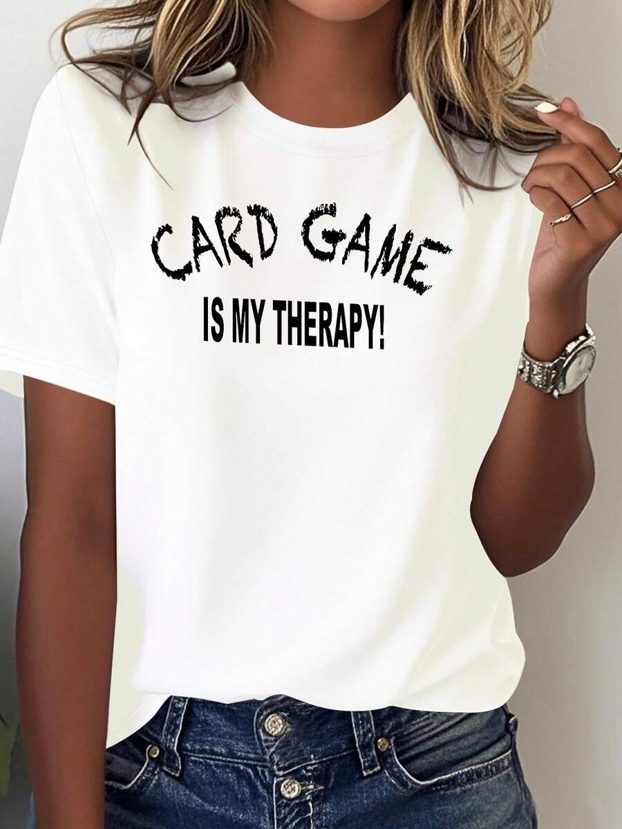 Women's Pura Top Ideal For Card Game Nights - Comfortable Clothing With Card Theme Print, Machine Washable, Pura Top For Game Nights And Casual Looks (All Year Round Wear) - [白色的] - 查看 1