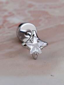1pc Minimalist Transparent Zirconia Star Stud Earring, Hypoallergenic Flat Back Screw Ear Cartilage Jewelry, Suitable For Helix, Conch, Daith, Lobe, Cartilage, Stacked Piercing Earring - A Pair Of Round  Star Earrings - View 13