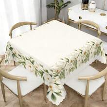 1pc Gentle Frame White Camellia Wavy Edge Tablecloth, Wrinkle-Resistant, Machine Washable, Suitable For Outdoor Patio Picnic, Engagement Party, Spring Wedding Afternoon Tea, Mori Style Homestay, Pastoral Home Decor Tablecloth - Multicolor - View 2