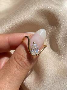 1枚925纯银女士闪亮弧形梨形戒指，永恒结婚戒指，优雅订婚戒指，精致珠宝礼品 - 金色 - 查看 4