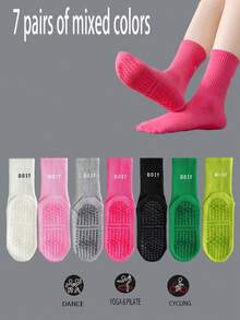 3/5/7 Paar rutschfeste Socken mit Buchstabenmuster, atmungsaktive Sport-Fitness-Yoga-Pilates-Socken bis zur Mitte der Wade, professionelle Indoor-Sport-Fitness-Yoga-Tanz-Pilates-Socken mit rutschfester Silikonsohle, Herbst - Verschiedenfarbig - Übersicht 10