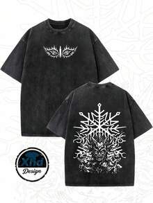 Camiseta de Hombre con Diseño de Ojos y Demonio Copo de Nieve, Cómoda y Versátil, Casual para Exteriores, Manga Corta - Negro - Ver 1
