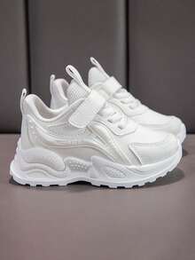 1 Pair Soft Sole Non-Slip Fashion Versatile Outdoor Hook And Loop Casual Sports Shoes For Boys And Girls, Suitable For Spring And Autumn - White - View 8