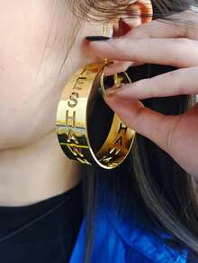 [ZzAi Custom]1pc Customized Earring, Name Earring, Letter Earring, Large Earring, Gold Name Earring, Nameplate Earring, Personalized Gift - Oversized Earrings - View 4
