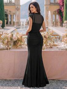 MIUSOL Elegant Half Collar Ruched Waist Mermaid Hem Formal Party Long Dress,Evening Gown,Wedding Guest Dress,Bridesmaid Dress,Graduation Dress Summer Black - Black - View 2