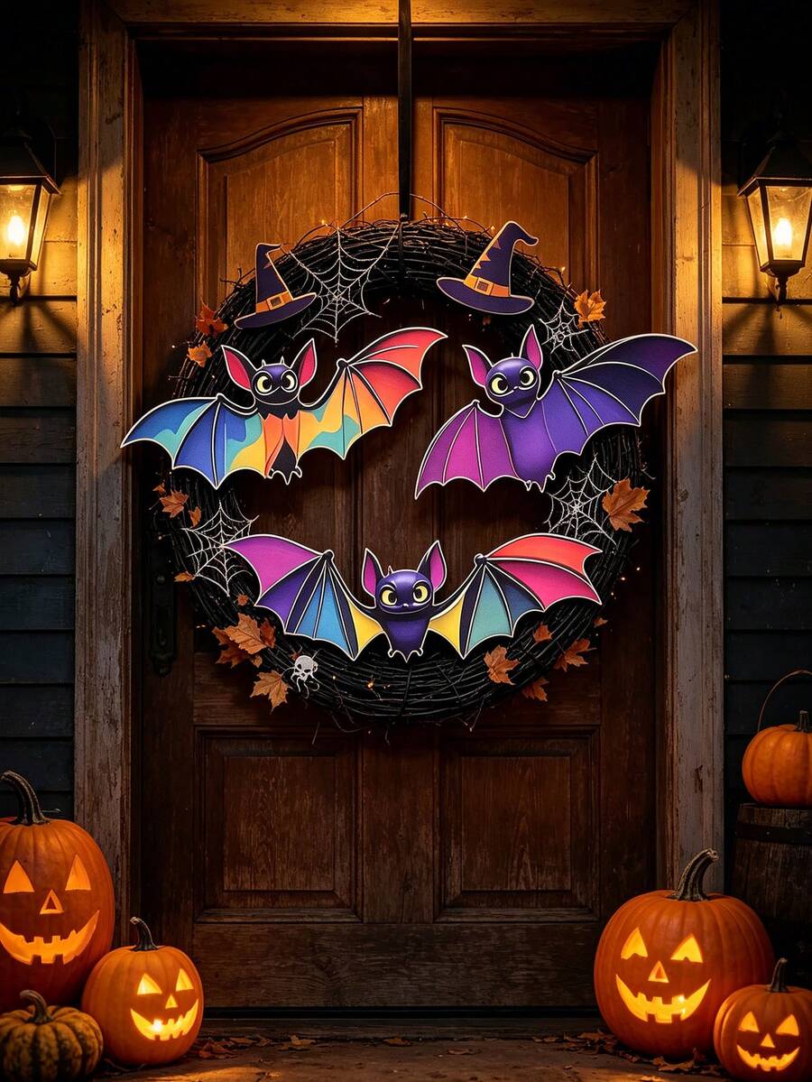 Halloween 2D Flat Colorful Bat Wings Wall Decor, Indoor Party Tree Window Fireplace Mantel Home Decoration - A - View 1