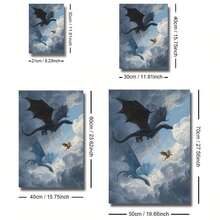 2D Plat, 2D Plat, 1 pièce Art mural sans cadre, présentant un thème confortable et rêveur avec un dragon volant, parfait pour le style Dark Academia. Cette impression sur canevas minimaliste met en valeur les ailes de Basgat Iliria, décoration idéale pour les amateurs de livres et les chambres d'étudiants - F - Voir 4