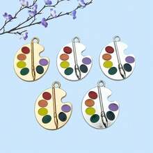10PCS Mixed Color Vintage Gold & Silver Alloy Paintbrush Palette Pendant With Hole, DIY Necklace Keychain Charm Jewelry Accessories - Drawing Board - View 2
