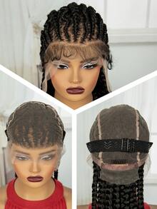A ANYTIME Peluca de Dreadlocks Largos Africanos de Moda Trenzados a Mano de Encaje Completo de Alta Gama - Negro - Ver 11