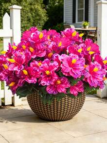 2/4 Stems Artificial Hibiscus Shrub - Realistic Artificial Flower Decoration, Suitable For Room Decor, Autumn Decor, Indoor And Outdoor Decoration, Perfect For Weddings, Gardens, Porches, Patios, Windowsills, Flower Boxes And Hanging Baskets, Maintenance-Free Plants, Artificial Outdoor Floral Shrub - Red Violet - View 2
