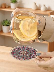 Set da 6/1 pezzi di sottobicchieri in acrilico trasparente con motivo mandala, rotondi, resistenti al calore, antigraffio e isolanti termici, sottobicchieri decorativi floreali bohémien per protezione della scrivania, adatti per casa, cucina, bar, ufficio, tazze da tè e bevande, decorazione da tavolo per la casa - Multicolore - Visualizzare 7