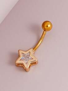 1 buah Anting Tindik Pusar Berbentuk Bintang dengan Batu Zirkonia Kubik, Cocok untuk Pemakaian Sehari-hari Wanita, Kencan, Pesta, Liburan Pantai - Yellow Gold - View 3
