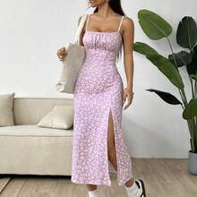 Nuevo Vestido Bodycon Mini con Estampado de Margaritas, Sin Tirantes, con Abertura en el Pecho, para Mujer, Primavera/Verano - Morado - Ver 1