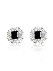 1 Pair S925 Sterling Silver Hong Kong Style Vintage 925 Silver Stud Earrings Black Zirconia Exquisite Commute Elegant Daily Versatile Earrings For Women - Geometry - View 5