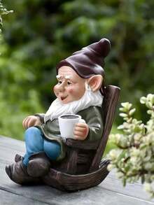 1pc Sitting Gnome Rocking Chair Statue, Suitable For Garden, Lawn, Potted Plants, Patio, Porch, Furniture Decor, Funny Hippie Decor, Great Gift, Room Decor, Handcraft, Resin Sculpture, Vase Decor, Gardening, Tabletop Decor, Cafe, Bookshelf, Modern Decor, Home Accent, Shelves Decor, Dining Table Centerpiece, Living Room Decor, Abstract Art Statue Decor, Dining Room Centerpiece - Multiple Models 2 - View 3