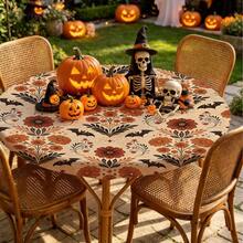 1 Stück Halloween Vintage Blumen Fledermaus Milchseide Polyester elastische Tischdecke, waschbare Esszimmertischdecke für Zuhause, Esszimmer, Wohnzimmer, Küchendekoration, geeignet für Jahrestag, Geburtstagsgeschenk und andere Anlässe - Verschiedenfarbig - Übersicht 9