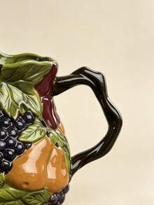 Silesian Style Handmade Ceramic Pot And Cup, Hand-Molded, Hand-Painted, Enhanced 3D Fruit Relief, Thick Texture Sculpted Grapevine, Cold Water Pitcher, Juice Pitcher, Tea Pot, Coffee Cup, Tea Cup, Milk Cup, Suitable For Daily Use And Gifts, Garden Parties, Family Gatherings - Multicolor - View 8