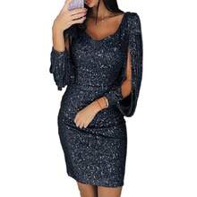 New Sexy Sequin And Fringe Long Sleeve Nightclub Party Dress - 黑色 - 查看 1