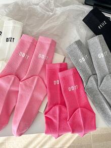 3/5/7 Paar rutschfeste Socken mit Buchstabenmuster, atmungsaktive Sport-Fitness-Yoga-Pilates-Socken bis zur Mitte der Wade, professionelle Indoor-Sport-Fitness-Yoga-Tanz-Pilates-Socken mit rutschfester Silikonsohle, Herbst - Verschiedenfarbig - Übersicht 8