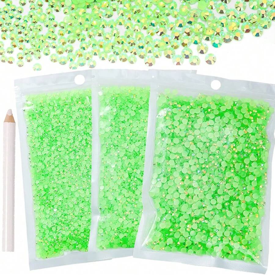 6000顆淺綠色平底樹脂水鑽珠，2mm 3mm 4mm 5mm 非熱貼平底圓形果凍樹脂水鑽，適用於珠寶製作、配件、鞋子裝飾、服飾點綴、包包裝飾 - 淺綠 - 查看 1