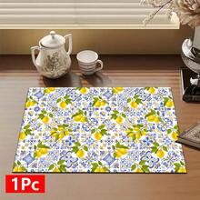 1pc, Home Decor, Lemon Plaid Pattern Printed Dish Drying Mat, Coffee Machine Absorbent Mat, Sink Drainage Mat, Cup Absorbent Mat, Kitchen Supplies, Bathroom Supplies, Kitchen Countertop Decor - Multicolor - View 12