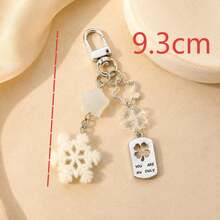 1pc Women's Flocked Snowflake Pendant Transparent Four-Leaf Clover Beaded Alloy Hollow Four-Leaf Clover Charm Keychain Bag Pendant - White - View 3