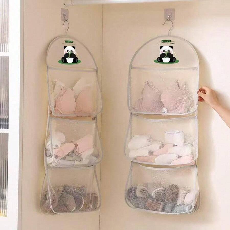 1pc Panda Theme Nylon Hanging Storage Bag, For Underwear And Socks, Breathable Mesh, Can Be Hung On Wall Or Door, Multi-Compartment Design, Suitable For Bedroom, Bathroom And Kitchen, Portable Wardrobe,Bedroom Room Decor,Back To School - Multicolor - View 1