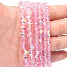 1 Strand Colorful Pink Plated Artificial Crystal Glass Beads - Carved Spacer Beads, Suitable For Handmade DIY Necklace, Earrings, Bracelet Jewelry Decoration, Keychain Phone Chain Making Accessories, Gradient Color Beads, Shiny Surface - Pink - View 4