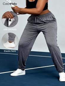 Plus Size Drawstring Solid Color Loose Jogger Pants With Pockets Spring Sports - Grey - View 7