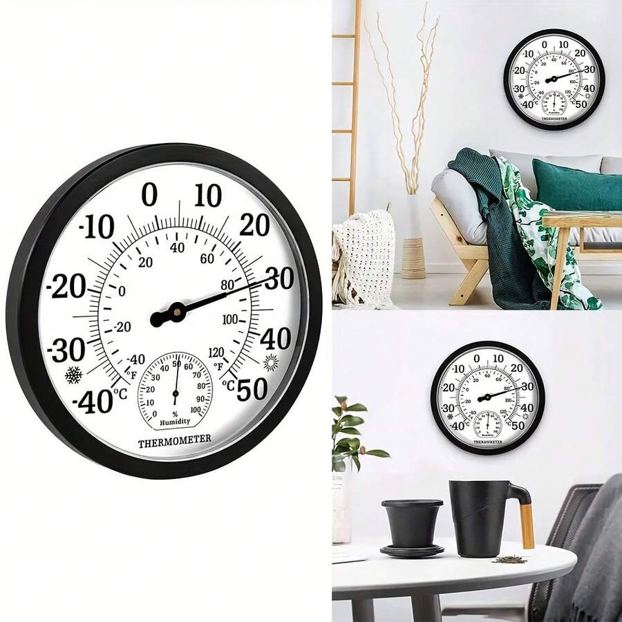 10" Decorative Thermometer Hygrometer Clock For Garden Wall Decor Indoor Outdoor Thermometer Weather Station Temperature Gauge - A - View 1