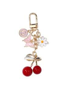 Charm de Bolsa Fofo Rosa Cereja Borboleta & Letra A-Z - Pendente de Moda para Mochila Cereja, Chaveiro, Pendente de Liga de Letra A-Z, Pendente para Auriculares, Ornamento Pendente para Carro, Charm Decorativo, Chaveiro Cereja, Ornamento de Bolsa, com Clipe de Bolsa, Joias de Resina Brilhante & Metal, Adequado para Carteira e Mochila Feminina - Multicolorido - Ver 17