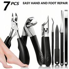 2-7 pièces Ensemble professionnel de soins des pieds et de manucure robuste - Outils de soins des ongles en acier inoxydable, comprend des coupe-ongles, un repousse-cuticules/retire-cuticules, un outil exfoliant, des coupe-ongles inclinés et droits - Outils de soins manuels robustes pour les pieds et les mains - Multicolore - Voir 11