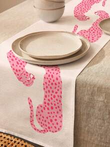 1pc Personalized Sweet Cool Pink Leopard Print Linen Table Runner, Placemat, Suitable For Holiday, Party, Birthday, Dinner, Kitchen Dining Table Decoration, Shoe Cabinet Storage Cabinet Cover, All Season Room Decor, Home Textile Decoration Table Runner, Placemat - Multicolor - View 11
