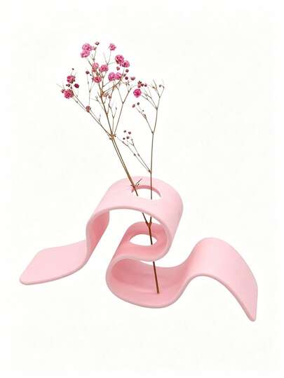 1件極簡曲面花架，創意桌面藝術裝飾，Ins風波浪乾花架，適用於客廳、廚房、辦公室，北歐設計