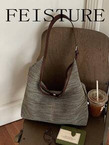 FEISTURE 1 pieza Bolso de hombro tejido de gran capacidad para mujer, - humo gris - Ver 6