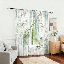 2pcs/Set Tirai Tipis Motif Burung Willow, Gaya Segar, Dengan Desain Kantong Batang Tirai, Perlindungan Privasi, Cocok Untuk Kamar Tidur, Ruang Tamu, dan Dekorasi Pernikahan - MultiWarna - View 6