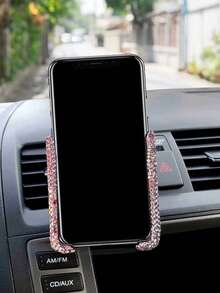 Rhinestone Decorated Gravity Car Phone Holder, Dual-Use Air Vent And Dashboard Mount, Cute Multi-Function Car Accessory, Suitable As Birthday Gift For Boyfriend, Family And Friends, Compatible With IPhone And Android Phones - Air Vent Bracket - View 1
