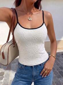 Camiseta de tirantes de mujer nueva primavera/verano con bloques de color, textura, ajuste ceñido, casual y elegante, para uso diario, salidas, ir al trabajo, citas y fiestas, color blanco - Blanco - Ver 5