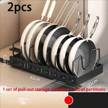 2pcs/1pc Pull-Out Kitchen Storage Rack, Flat Bottom Pan Storage Rack, Under Cabinet Kitchen Storage Tool, Cabinet Organizer, Pot Lid Rack With 8 Adjustable Compartments And Sliding Rails, Kitchen Sliding Pot Lid Panel Rack And Flat Bottom Pan Organizer/Cabinet Sliding Storage Rack Kitchen Supplies. Used For Storing Pots, Pot Lids, Bowls, Plates, Baking Tools On Kitchen Countertop Home Kitchen Utensils - Storage Rack - View 13
