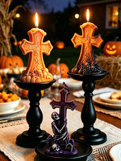 1pc Halloween Cross Silicone Candle Mold, Classic Elegant Cross Design, Flexible Durable Non-Stick Easy Release Reusable, Suitable For Scented/Unscented Candles, Handmade Soap, Plaster, Resin Crafts, Church Prayer Home Decor, Easter, Christmas, Wedding, Funeral, Halloween Gift