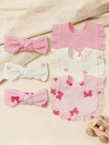6pcs Soft Breathable Elastic Baby Headbands And Bibs, Super Soft, Comfortable, Cute Accessories With Adorable Bow Decoration, Perfect Gift For Newborns And Infants - Multicolor - View 1