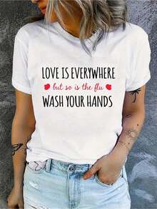 Blusas bonitas camiseta algodón frase prevención estampado verano manga corta cuello redondo top casual dama blusas para dama casuales - Blanco - Ver 1