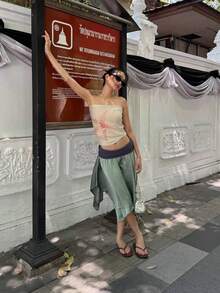Top Dazzle Women's Elegant Asymmetrical Midi Skirt With Slight Stretch In Polyester, Sexy & Fashionable Design - Green - View 10