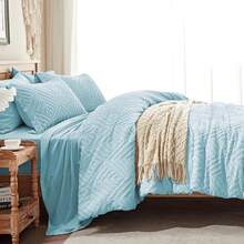 Zzlpp - 7 Piece Complete Duvet Set, Cream Tufted Bed In A Bag With Duvet And Sheets, All Season Boho Bedding Set With 1 Duvet, 2 Decorative Pillowcases, 2 - 淺藍色 - 查看 4