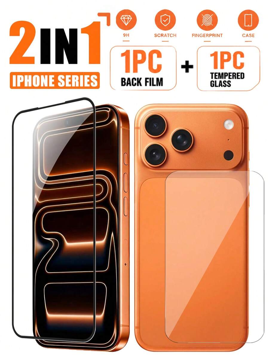 2-Pack - Front And Back Screen Protectors For 17 Pro Max, 17 Pro Max, 17 Air, 16 Pro Max, 15 Pro Max, 14 Pro Max, 13, 12 And 11 Pro Max. Features Include Screen-Printed Black Borders, 9H Hardness Tempered Glass, Full Screen Coverage And Compatible With Phone Cases.