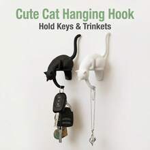 1/2pcs Cat-Shaped Wall Hooks, Multi-Purpose Practical Decorative Hooks, Plastic Material, Cute Home Storage Style Home Decor, Cat Pattern, Key Towel Bag Coat Hat Rack, Suitable For Kitchen Bathroom Entryway Bedroom - Multicolor - View 3